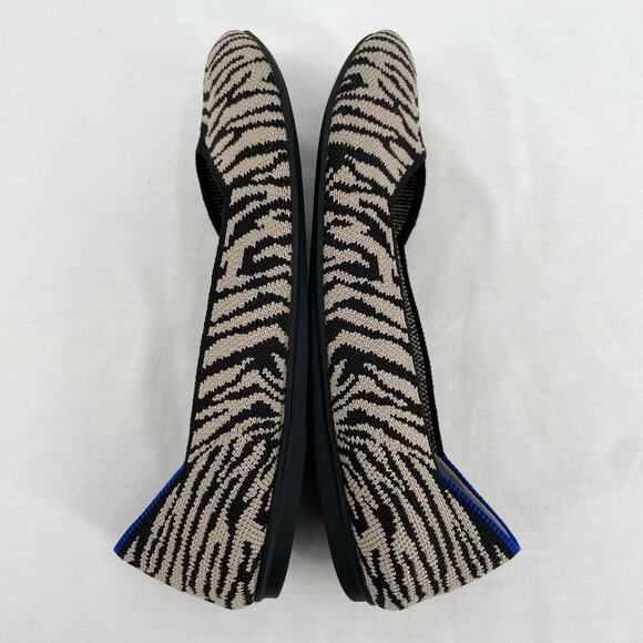 Rothy’s The Flat in Black Zebra Neutral Tapue Tan Printed Sustainable Flats 6.5 - Picture 3 of 15